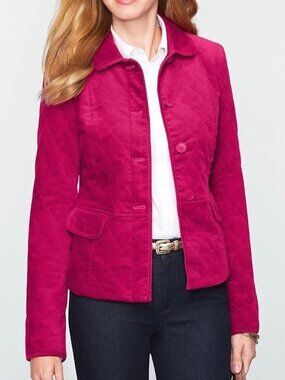 Talbots Pink Quilted Blazer Jacket Velvet Button Front Career Profesional Size 8
